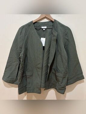 NWT J. Jill Whipstitched Open Front Linen Jacket - Green - Women’s Size Large